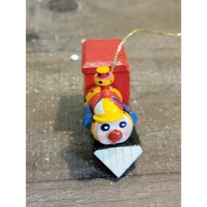 Wooden clown train AS IS Xmas ornament smiling